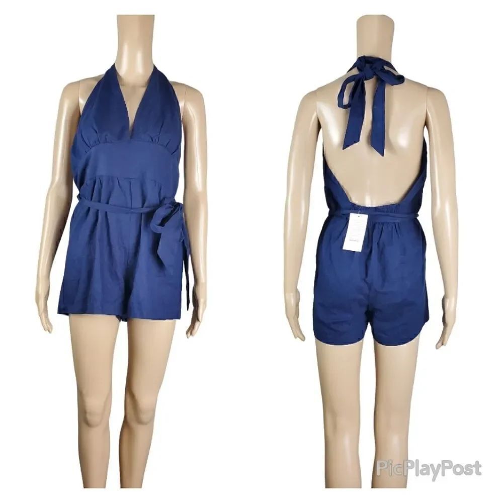 NWT Modcloth Navy Blue Halter Romper